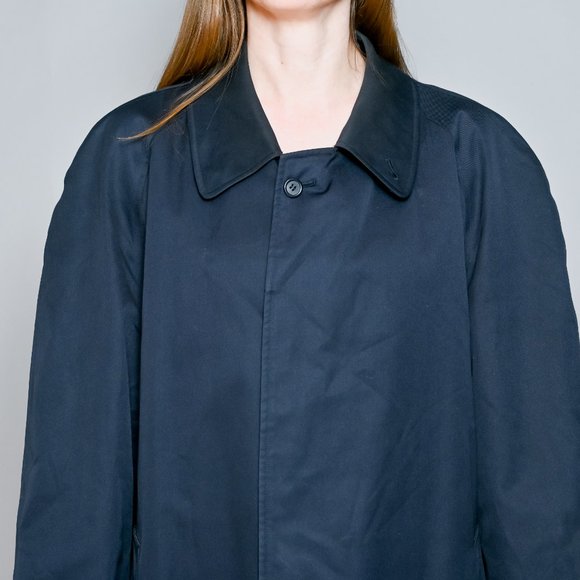 117. BURBERRY London VINTAGE Heritage Trench Men's Blue Collared Car Coat 44 R - Picture 6 of 10